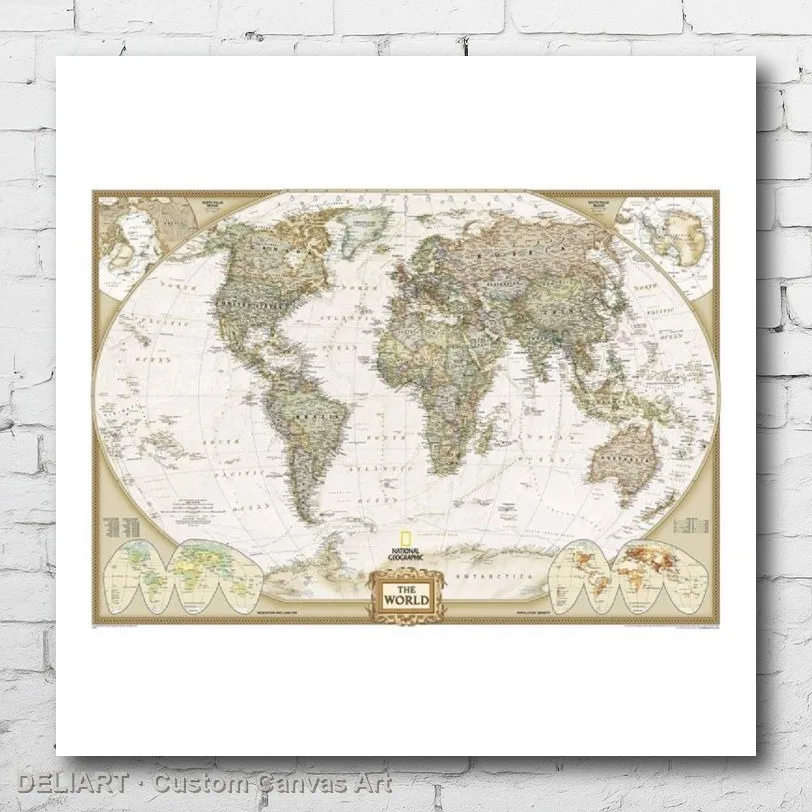 

NAT GEO - EXECUTIVE STYLE WORLD MAP Canvas Poster NATIONAL GEOGRAPHIC Custom Size Available Home Decor Room Decoration