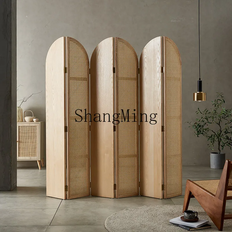 

CL Rattan Woven Solid Wood Bedroom Home Modern Partition Entrance Folding Movable Homestay Storage Screen