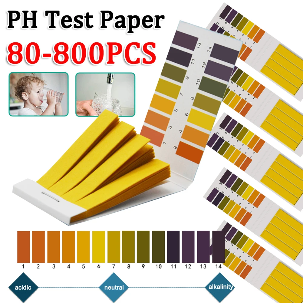 Bandelettes de test d'acidité du sol pour l'eau, papier de tournesol PH, cosmétiques pour l'eau de piscine, large gamme de 1 à 14 PH, 80 à 800 pièces