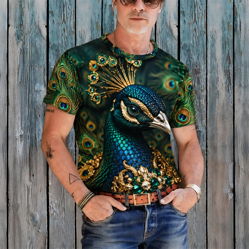 3D Print Men Crew Neck Short Sleeve Tops Vivid Peacock Graphic T Shirt Women's Outfits Casual Streetwear Men Summer Clothes New