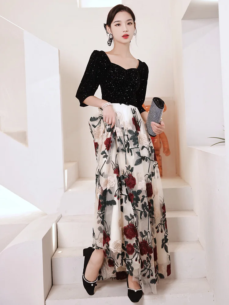 

plus Size Evening Gown Ele plus 200 Pou Slimming Long Dr for Banquet Host Performance Lightweight Mature Sle