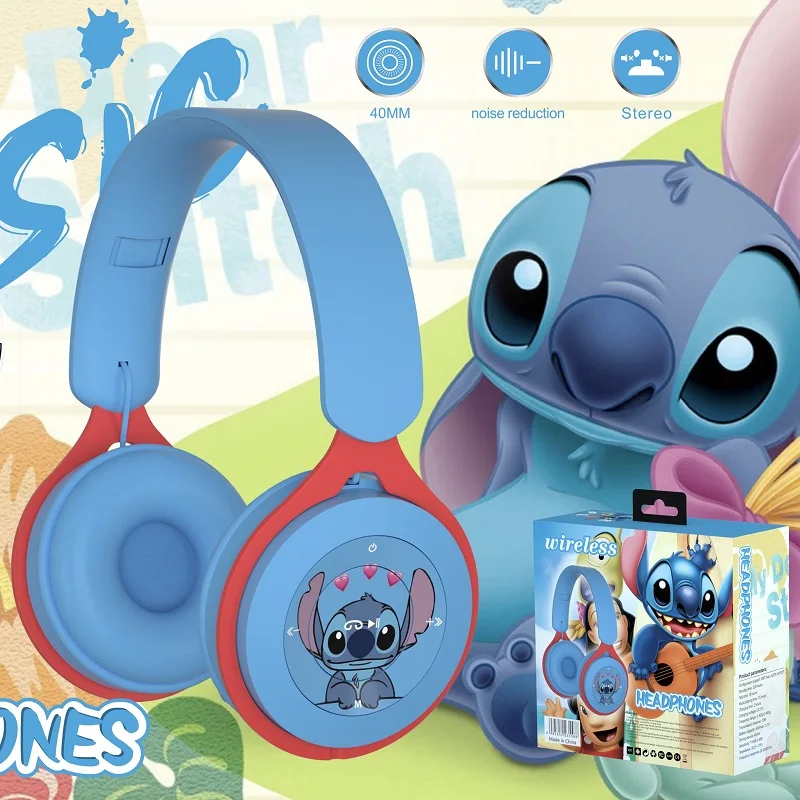 New Disney Stitch Headphones Bluetooth Wireless Foldable Spider Man Headsets Stereo Sound Earphones for Marvel Anime Cartoon Y08