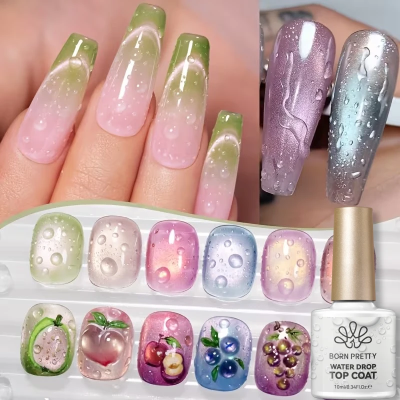 BORN PRETTY Water Drop Top Coat 10ml  No Wipe Gel Polish Summer Design Transparent Varnish Soak Off DIY At Home Manicure