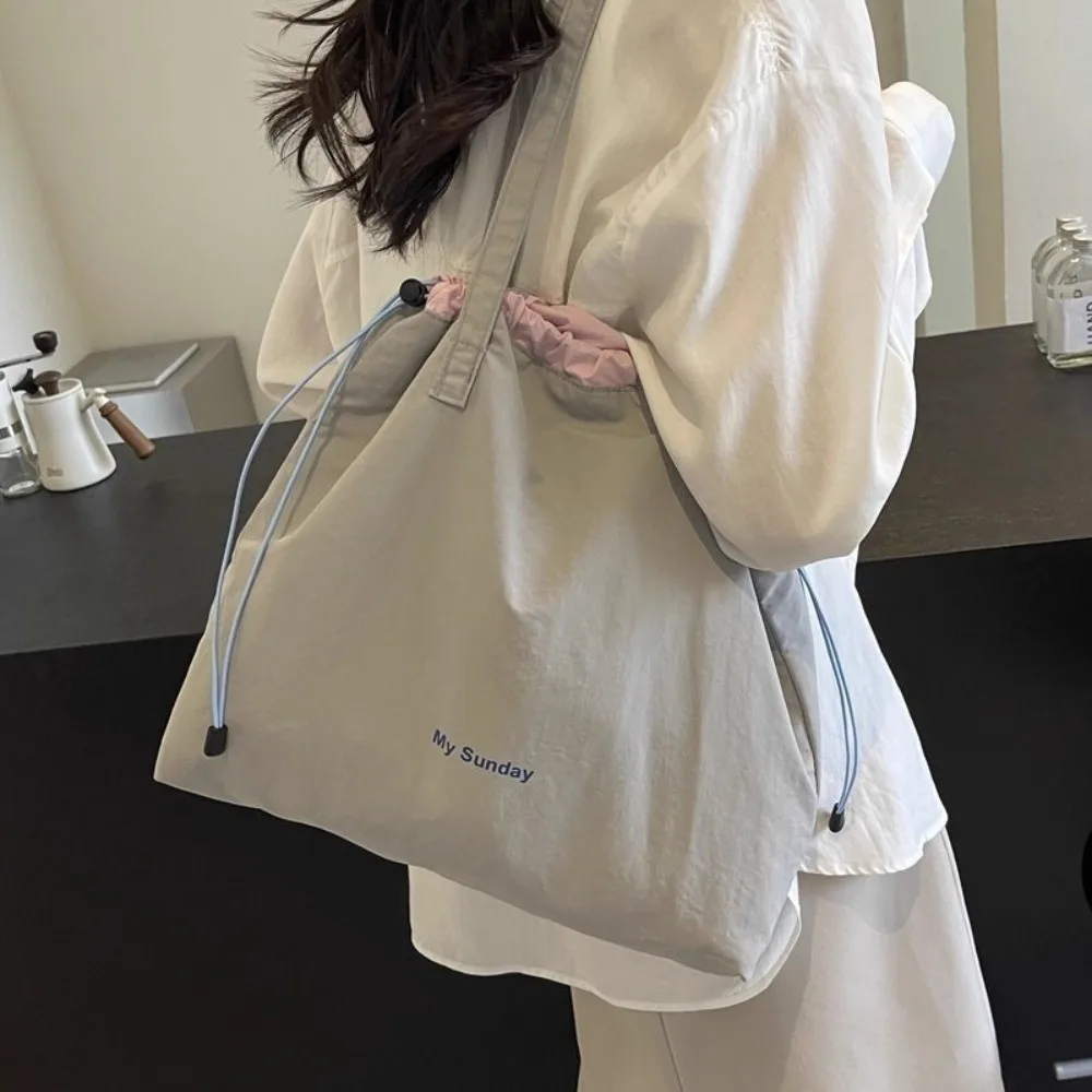 Fashion Large Capacity Tote Bag Canvas Drawstring Shoulder Bag Lightweight Women Handbag