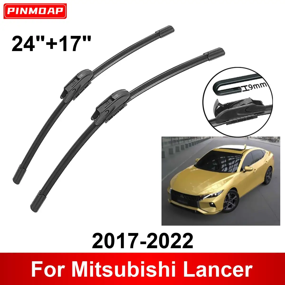 

Car Wiper for Mitsubishi Lancer 2017-2022 24" + 17" Front Rear Wiper Blades Brushes Cutter Accessories 2018 2019 2020 2021 2022