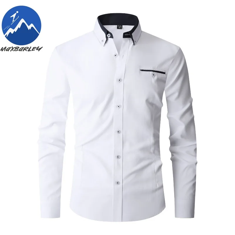 

Мужская рубашка Maxbarley с длинным рукавом, из хлопка и полиэстера, оксфордская, деловая, повседневная, формальная, приталенная, на пуговицах, классическая, для офиса, мужская верхняя одежда
