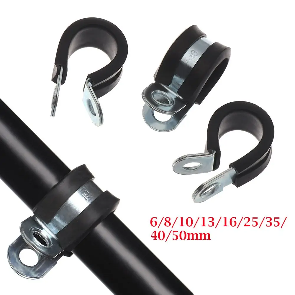 10Pcs Rubber Lined P Clips Wiring Hose Clamp Pipe Cable Mounting Fix Fasteners Hardware Electrical Fittings