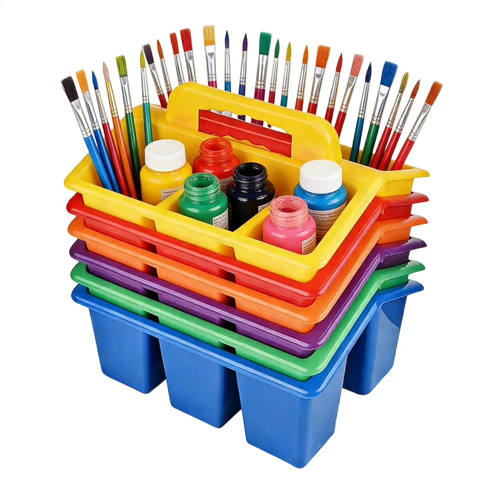 4-Compartment Plastic Storage Basket 6 pcs With Handle Portable Office Desk Organizer Desktop Tool Storage Bin For Art Paint Pen