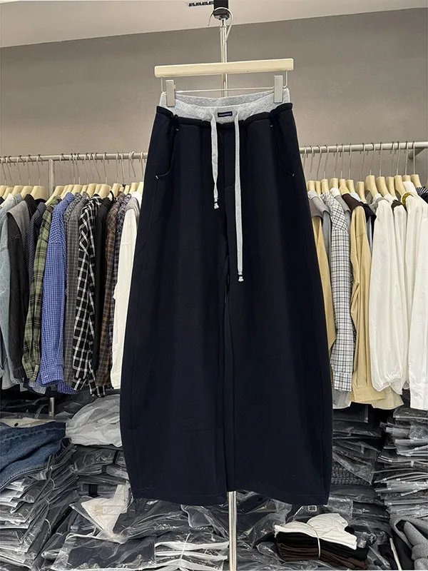 Pantaloni casual taglie forti Pantaloni a gamba larga a vita alta Pantaloni a coltello dimagranti color sangue per donne taglie forti Autunno Faion