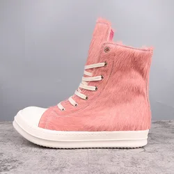 Women's Shoes Fur Design Shoes for Man Fashion Women's Sneakers Pink Solid Lace-up Men's Casual Shoes