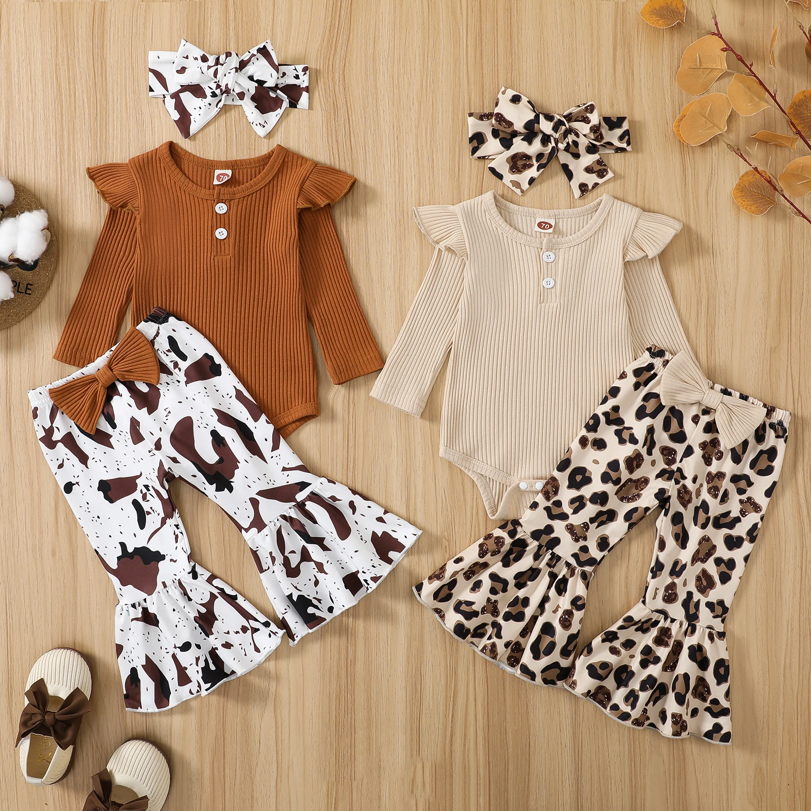 0-12M Newborn Infant Baby Girl Clothes Set Knit Long Sleeve Romper Flare Pants Fall Spring Clothing Outfits D01