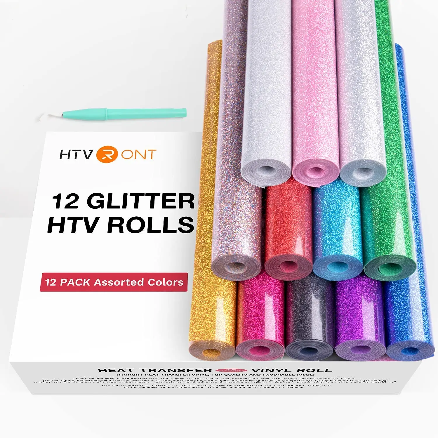 HTVRONT 12 Stück 10 Zoll x 5 Fuß/25 cm x 150 cm glitzernde Wärmeübertragungs-Vinylrolle für Cricut-T-Shirt-Druck, DIY, zum Aufbügeln auf HTV-Folie, Weihnachten