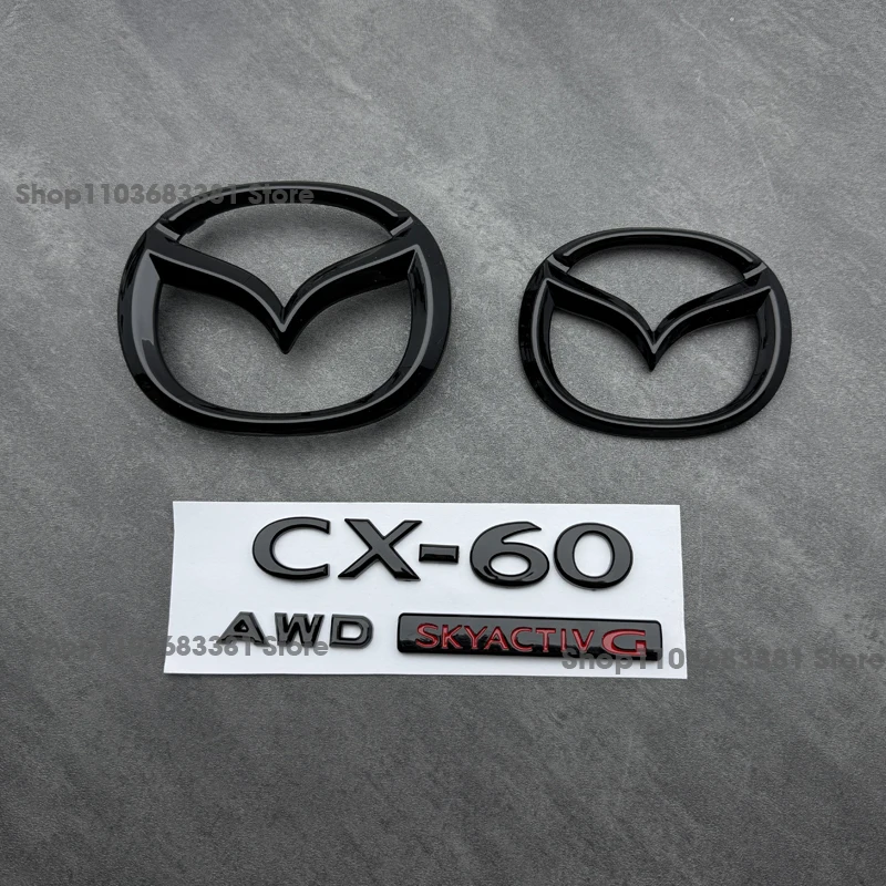 Para Mazda CX-60 negro brillante parrilla delantera insignia emblema trasero cubierta embellecedora de ventana pegatinas calcomanías accesorios logotipo de CX-60
