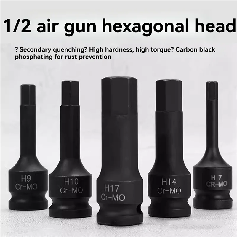 1/2 Inch Impact Hex Socket Bit 12.5Mm H5-H19 Inbussleutel Socket Bit Slagmoersleutel Socket Adapter Tool-BAAX