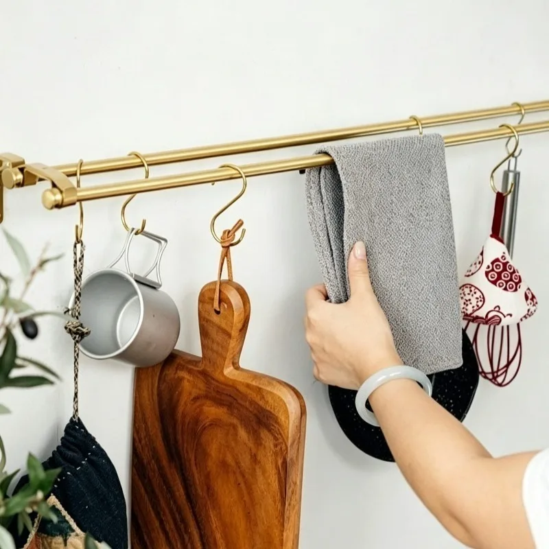 Brass Towel Rack Bathroom Wall Mount Towels Holder Luxury Modern Golden Bath Towel Rack Kitchen Dishcloth Shelf and Curtain Rod view 3