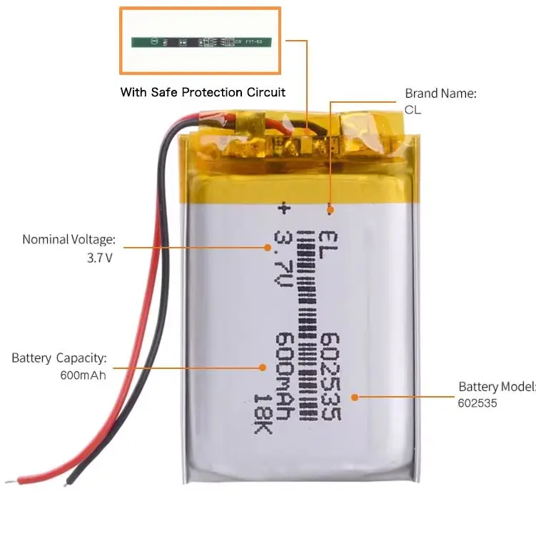 O dużej pojemności Mini 602535 3.7V 600mAh akumulator polimerowy Li-Po-litowo-jonowy do MP3 MP4 GPS głośniki z Bluetooth Pos maszyny