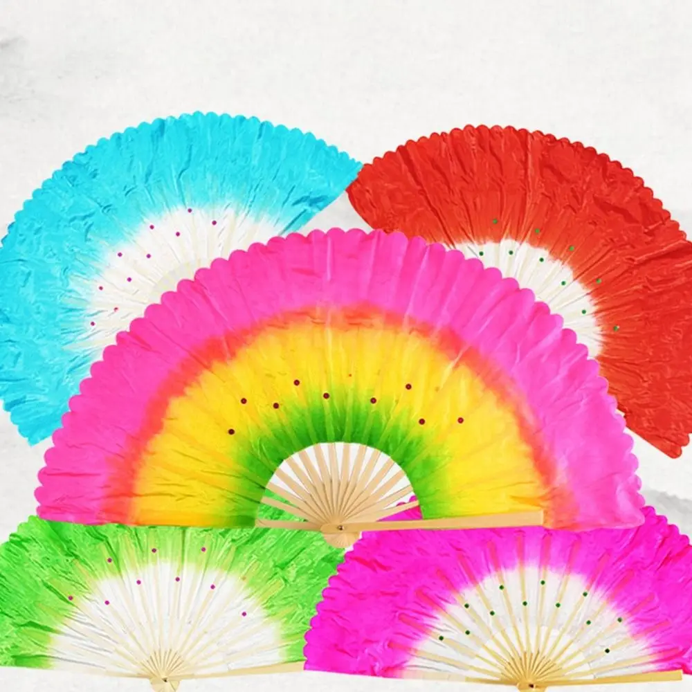 Kid Women Dancer Practice Long Imitation Belly Dancing Fan Rayon Silk Fans Long Silk Fans Silk Fans