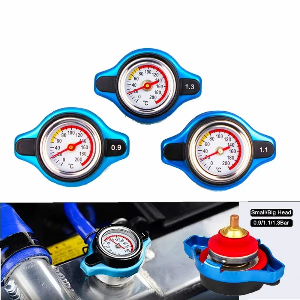 Thermost Radiator Cap Tank Cover Water Temperature Gauge 0.9Bar 1.1Bar 1.3 Bar Cover Racing Car Big or Small Head