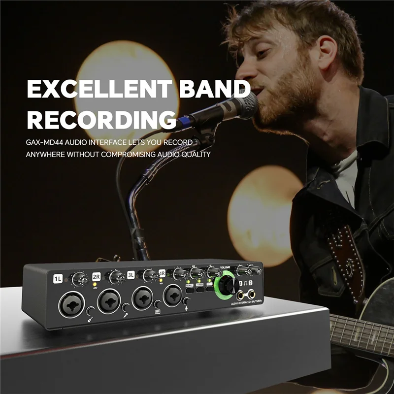 GAX-MD44 Microfono professionale Scheda audio 24 bit 192 Khz Interfaccia audio a 4 vie per registrazione podcast Strumento musicale Durevole -B