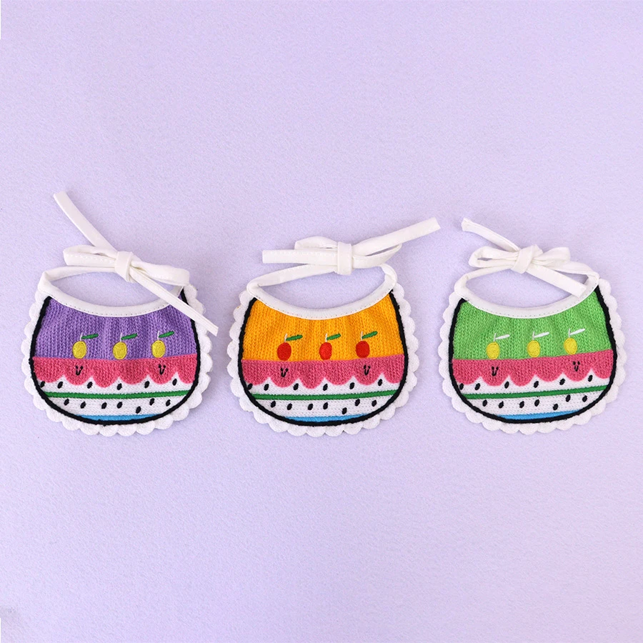 

1 Pc Pet Saliva Towel, Cute Fun Fruit And Sesame Knitted Embroidered Bib For Cats & Dogs