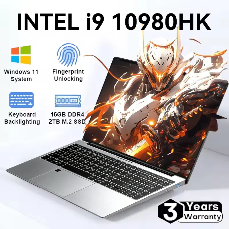 2026 Intel Core I9 10980HK Notebook Windows 11 Pro 15.6 inch Laptop 16GB RAM 1TB/2TB SSD 1920*1080 HD Fingerprint Unlock Backlit