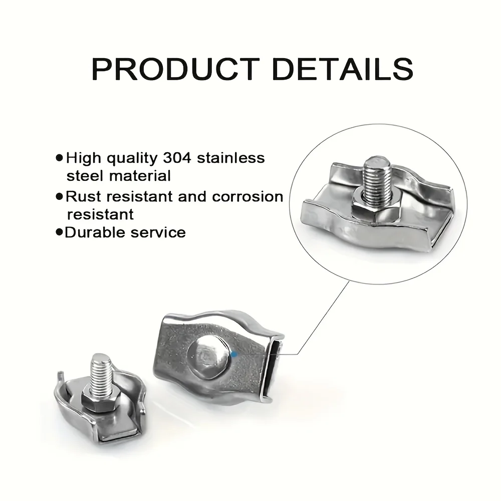 10/20pcs Stainless Steel 304 Cable Clamps Rust Resistant Removable Cover M2-M8 Threads for Wire Rope Steel Cable Fixing