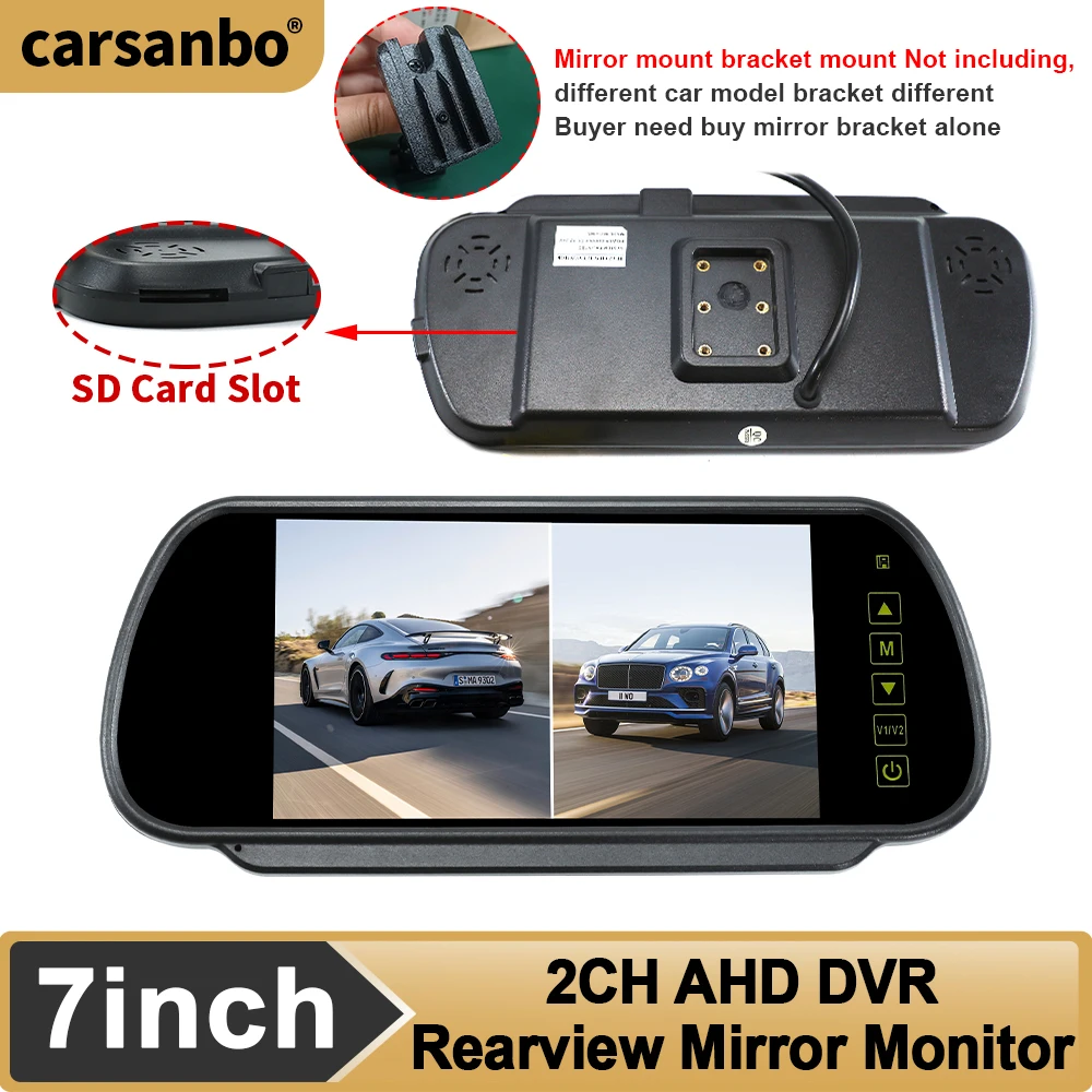 

Carsanbo For Van Bus Truck RV 7 inch Monitor Car Interior Rear View Mirror Touch Screen Control 2CH Video Input HD LCD Display