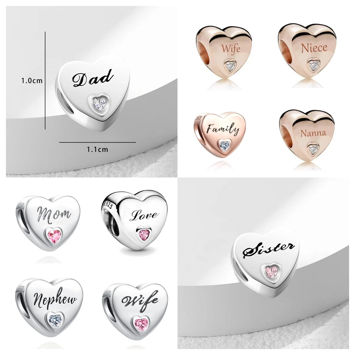 

Лидер продаж S925, серебряная бусина в форме сердца для отца, матери и дочки, сестры, подходит для DIY, европейский браслет, праздничный ювелирный подарок