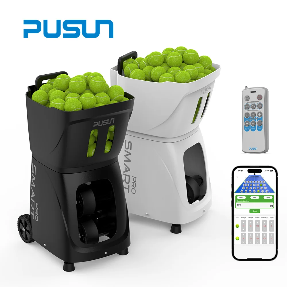 Portable Tennis Ball Machine Coach Pusun Automatic APP Control Tennis Ball Launch Training Equipment Shooting Machine