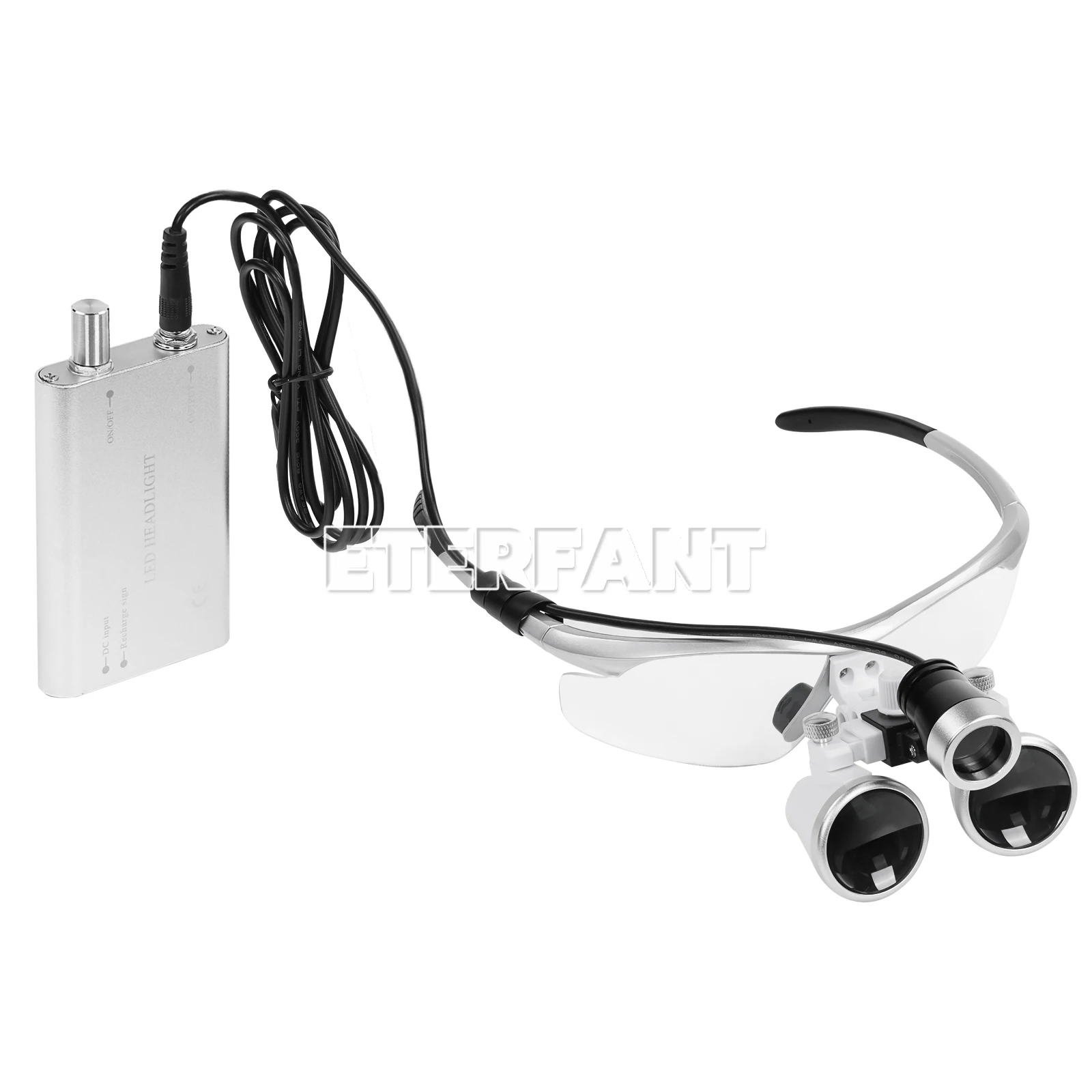 ETERFANT 3.5x-420mm Dental Magnifier Medical Binocular Loupes Silver+3W LED Head Light Lamp Silver 