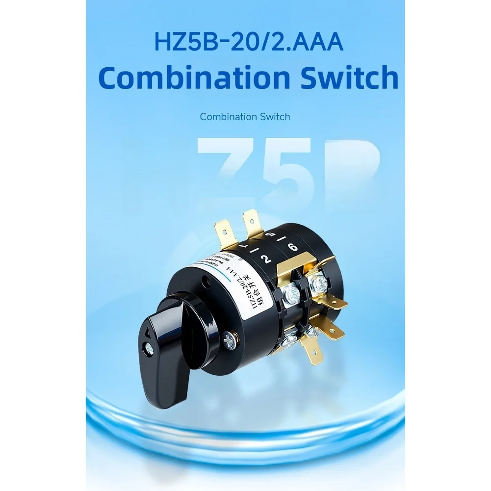 Industrial Rotary Combination Switch HZ5B 20A 3 Position 2 Section for Welding Machine AC380V Black 41.5x29.5x33.5mm