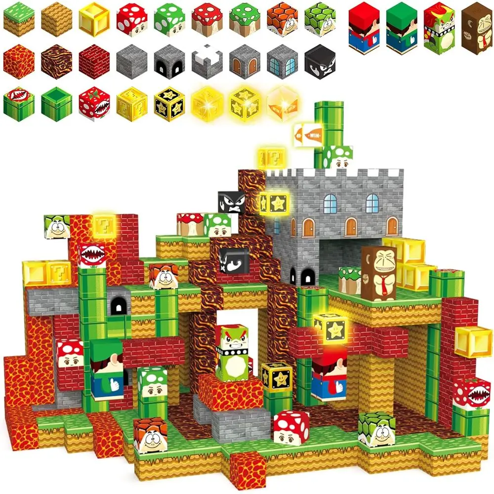 

100-Piece Magnetic Building Blocks with Lights, 3D STEM Toys for Kids Ages 3+, Educational Sensory Construction Set for Boys and