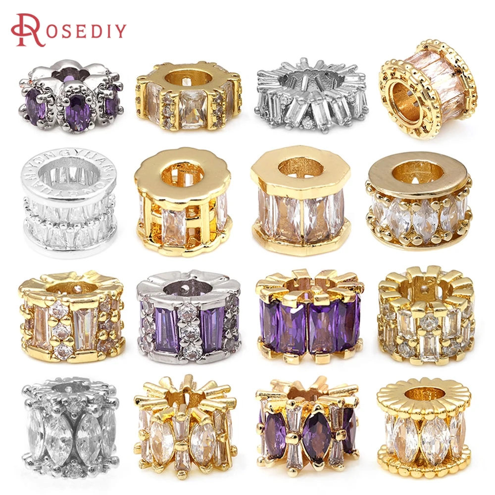 Brass and Zircon Large Hole Wheel Cylinder Spacer Beads Bracelets Beads High Quality Jewelry Accessories Making Materials