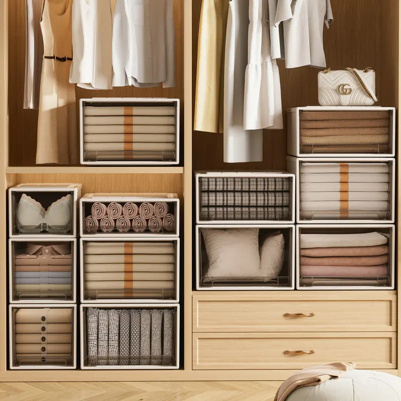 Cabinet Clothes Toys Shoes Socks Quilt Sorting Storage Box Storage Box Space-Saving Bedroom Organizer Boxes Brown Drawer Storage
