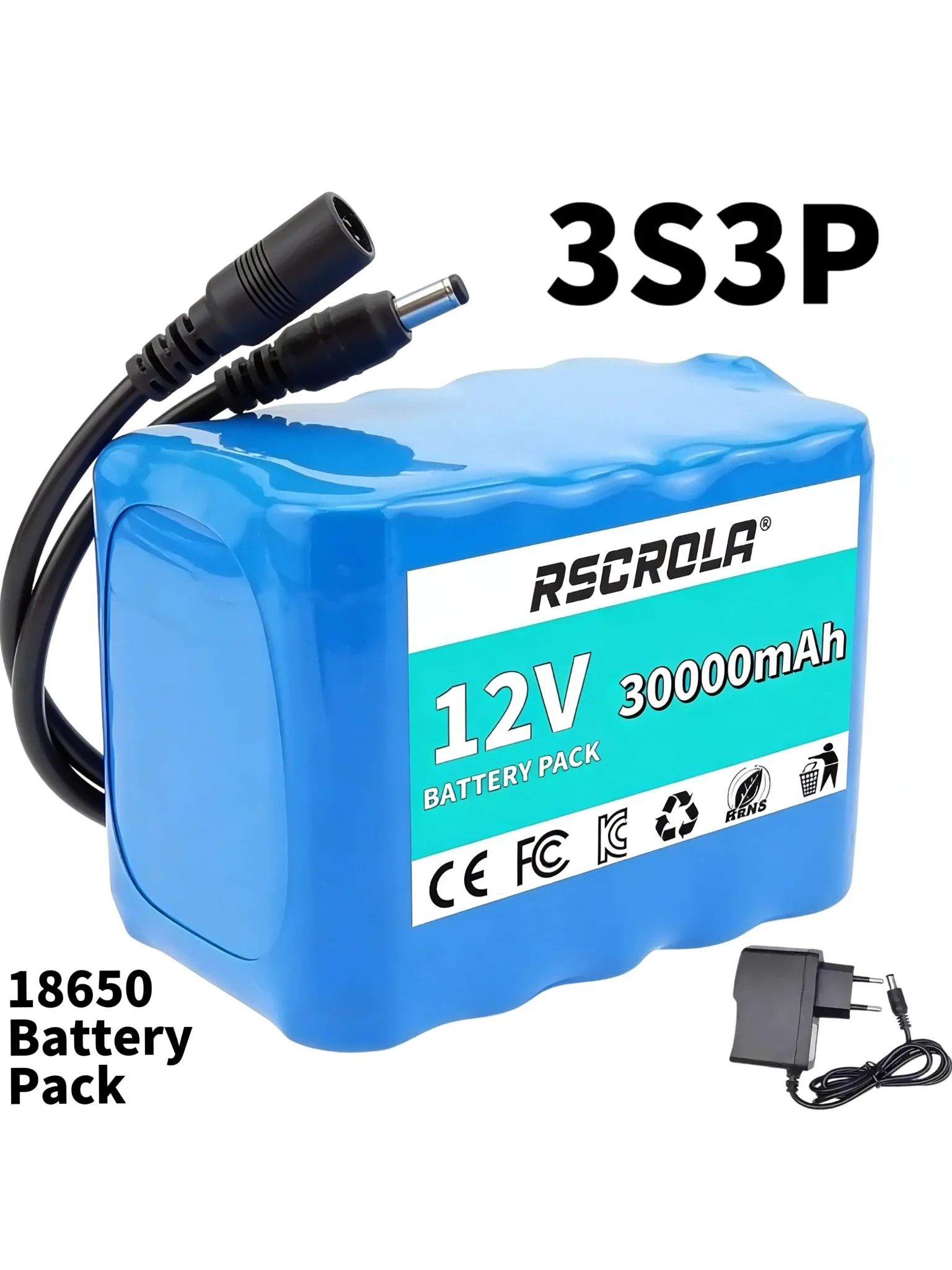 AliExpress Rscrola 12V 30000mAh 3S3P 18650 Lithium Battery Pack with BMS + 12.6V Charger for Fishing Bicycle