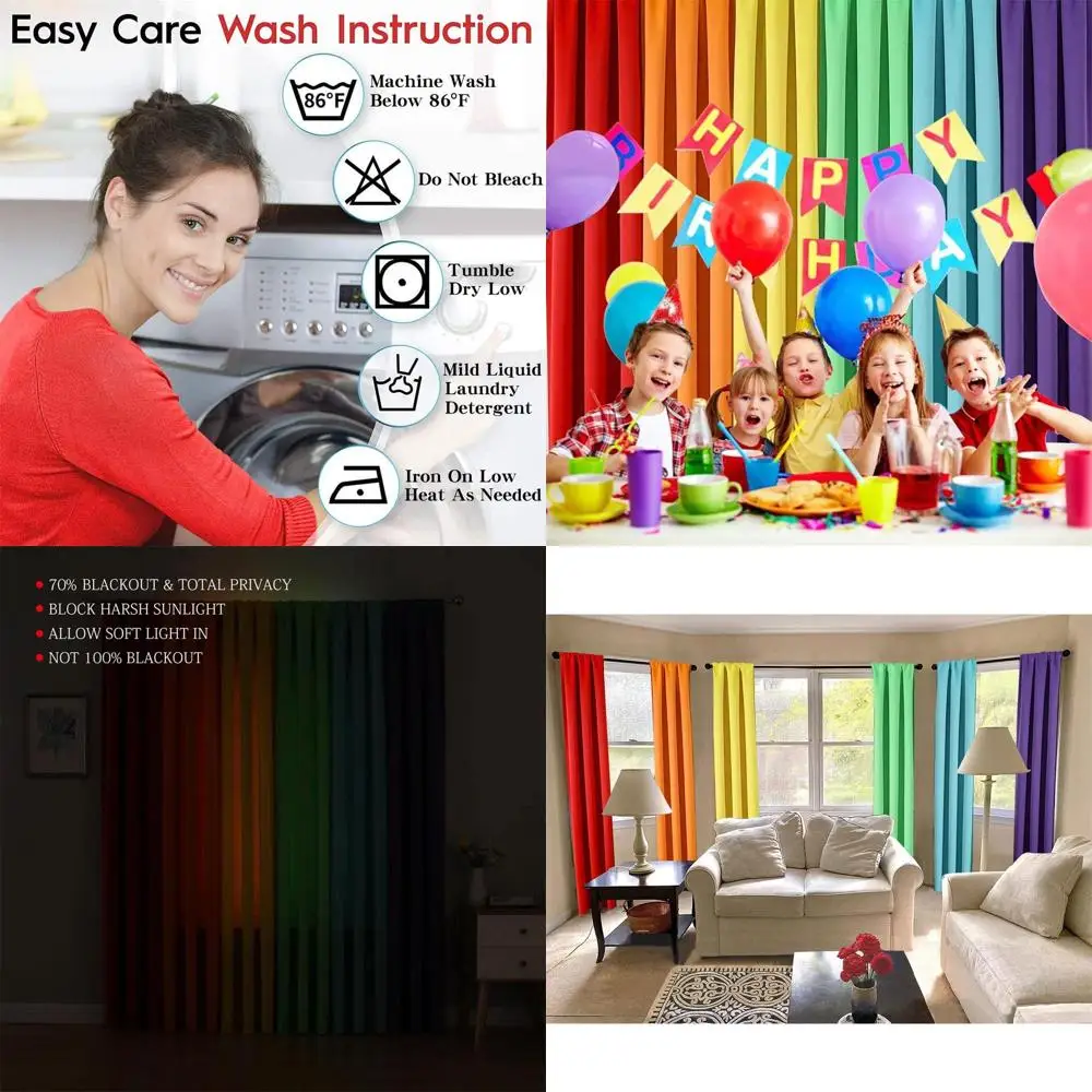 

84 Rainbow Rod Pocket Curtains - 6 Panel Blackout Drapes in Red, Orange, Yellow, Green, Blue, Purple for Bedroom & Living Room