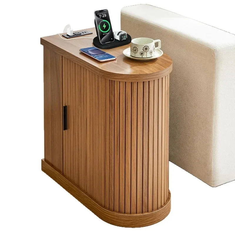 Small space modern mid-set curved with groove bedside table with door