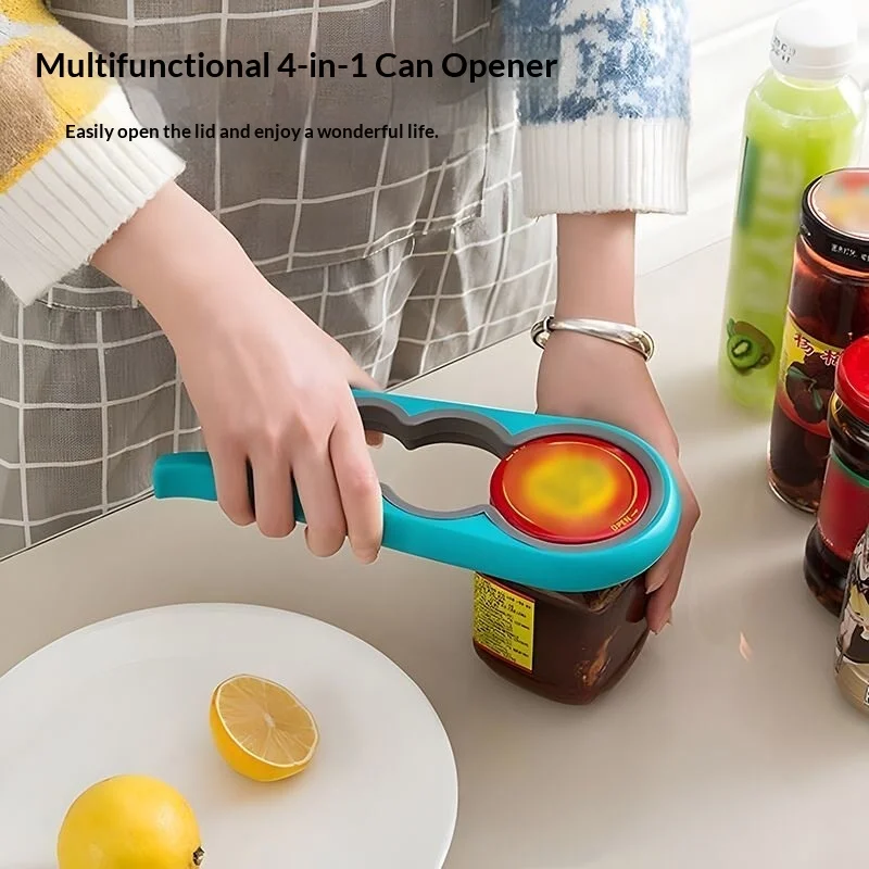 Abrebotellas Multifuncional 4 en 1, Abridor de Tapas Giratorio para Cocina y Hogar, Removedor de Tapas de Botellas de Refresco, Dispositivo Portátil para Desenroscar