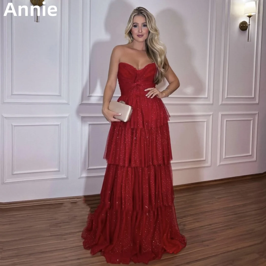 Red Prom Dresses Multiple Layers Of Shiny Tulle Evening Dress فساتين السهرة  Formal Occasions Party Dresses Vestidos De Fiesta