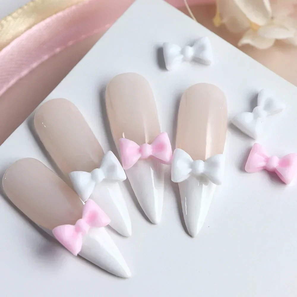 Coreano Kawaii Bow Nail Charms Decorações, Peças de Resina, Manicure Design, Unhas Acessórios Suprimentos, Branco, Preto, Rosa, Gravata, Misto