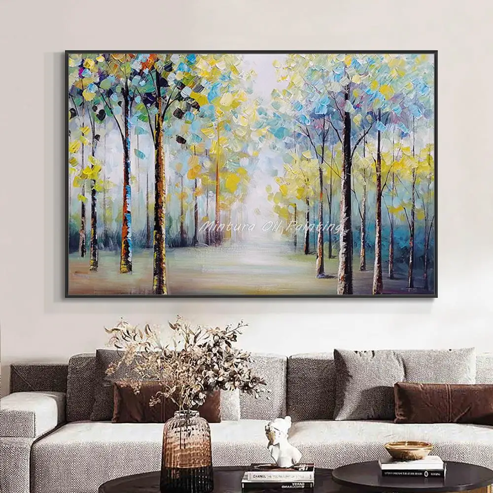 Mintura Large Size Handpainted Knife Tree Landscape Oil Painting On Canvas,Modern Wall Art Picture For Living Bedroom Home Decor