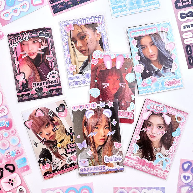 3pc/Pack Cute Cartoon Rabbit Ear Powder Blusher Pet Korean Kpop Idol Photo Card Decorative Stickers DIY Photocard Album Stickers