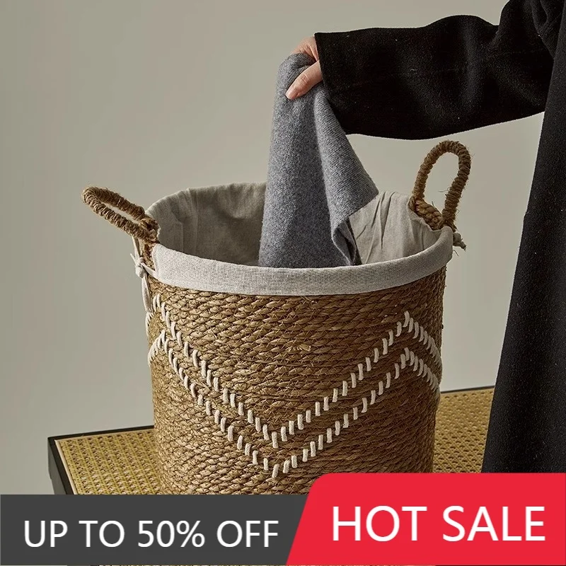 Rattan Woven Storage Basket Clothes Organizing Toys Large Laundry Baskets Bathroom Bedroom Toy Dirty Laundry Baskets Hand Held