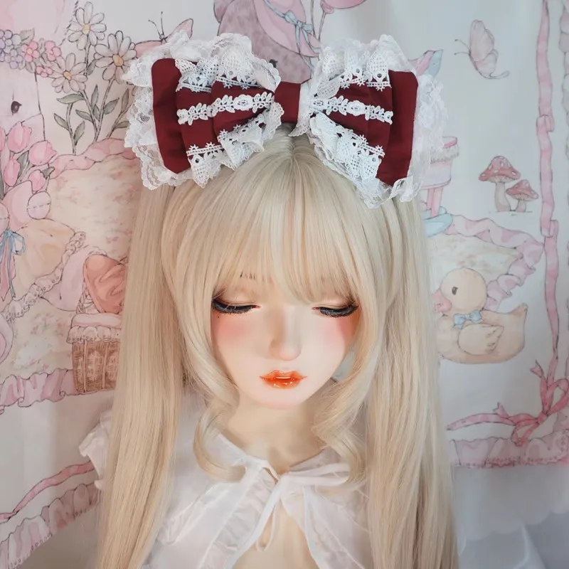 2025 Retro Handmade Cute Japanese Lolita Hair Clip Harajuku Soft Girl Headpiece Night Party Maid KC Big Lace Bow Hairband