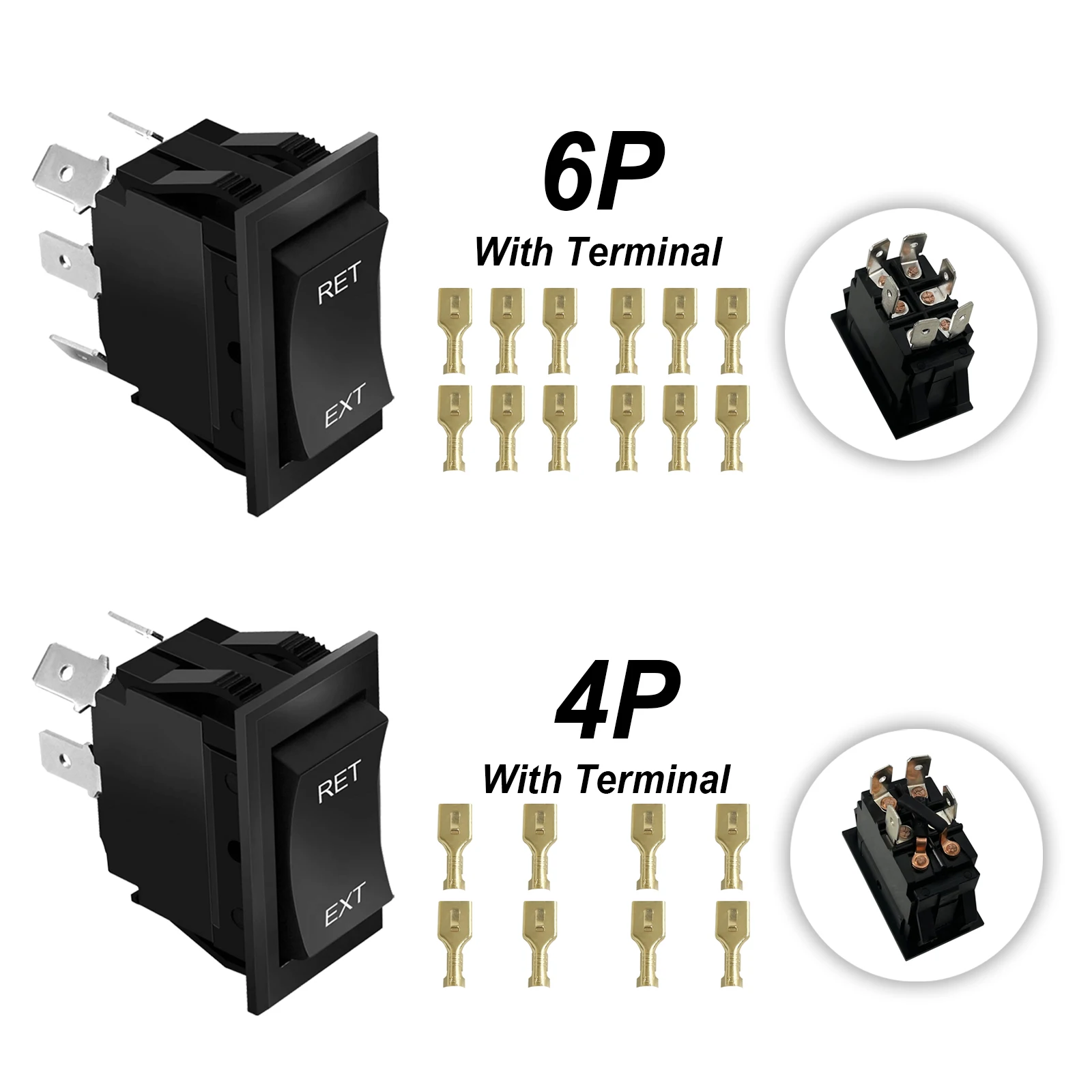 

RET EXT Reverse Polarity Toggle Switch 20A 12V DC Momentary DPDT Rocker Switch 3 Position Motor Control Power Jack with Terminal