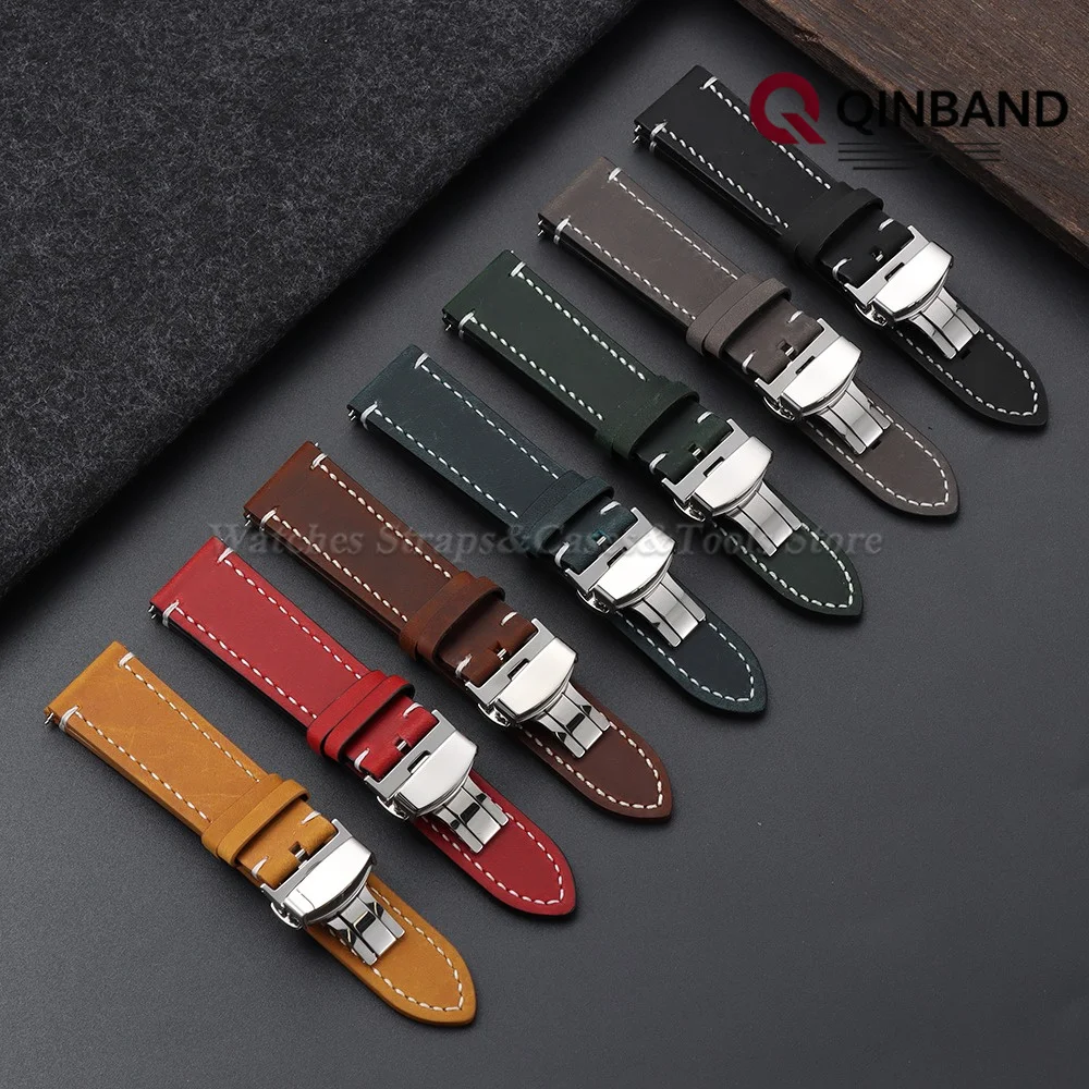 Uhrenarmband aus echtem Kalbsleder mit Schmetterlingsschnalle, schwarz, braun, universelle Ersatz-Uhrenarmbänder, 18 mm, 19 mm, 20 mm, 21 mm, 22 mm, 24 mm – Detail 3