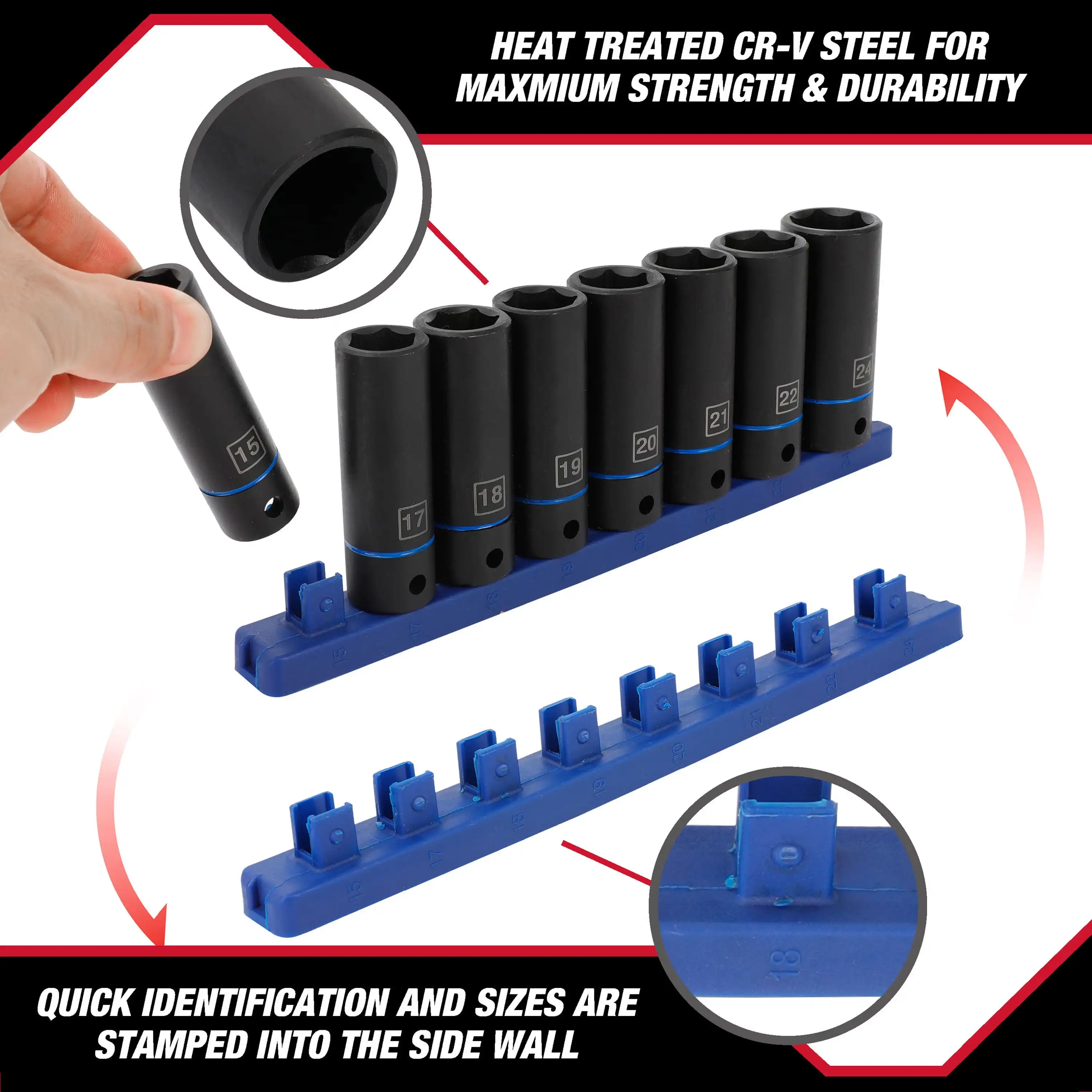

9-Piece, 1/2-inch mm, Deep Drive Impact Socket Set for Automotive and DIY projects