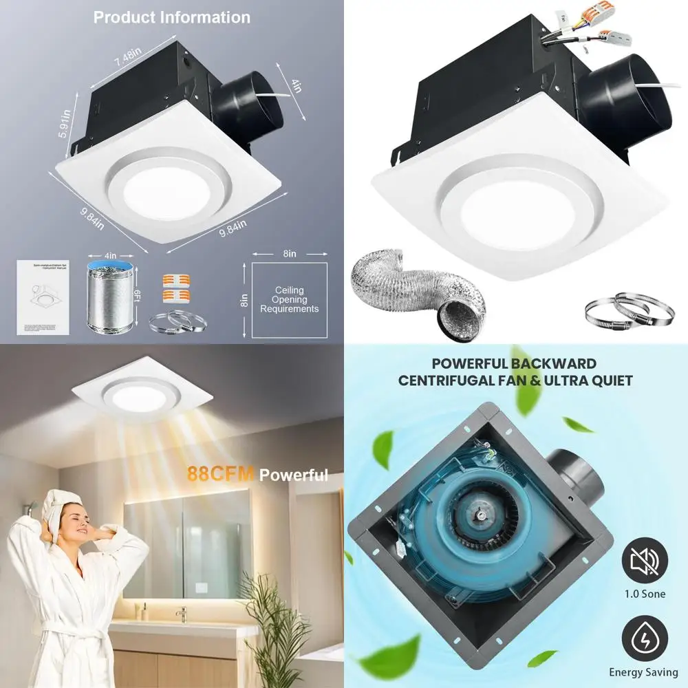 

Ультра-тихий 88CFM 1,0 одиночный вытяжной вентилятор для ванной комнаты с подсветкой, гибкими канавками 6 футов и зажимами, система вентиляции для потолочного крепления