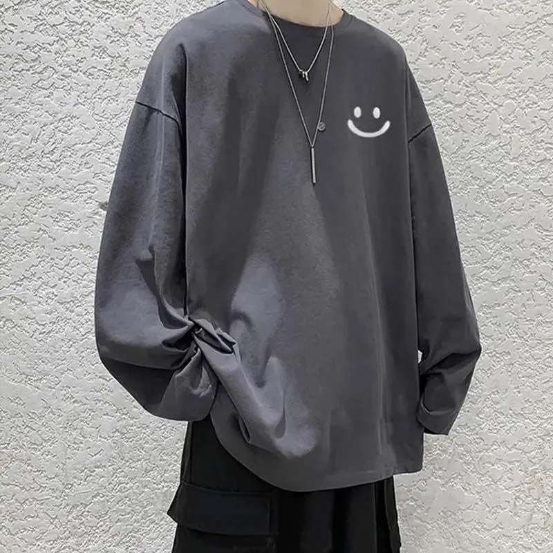 

Футболка с длинным рукавом, свободная и удобная с нижним пальто, модная брендовая классическая модная толстовка с круглым вырезом в гонконгском стиле