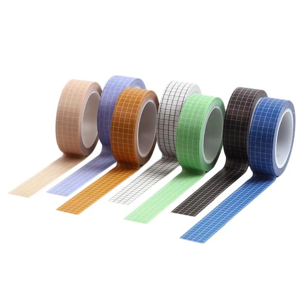 Grelha Impressa Washi Masking Tape Set, 15 mm De Largura, Colorido, 7 Rolos